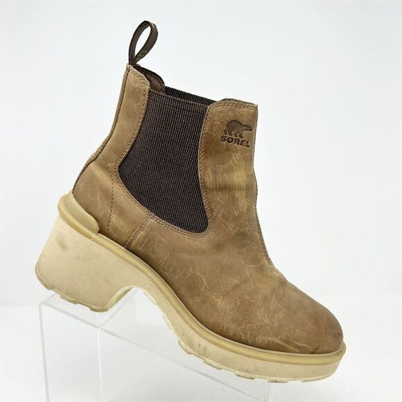 Sorel Women's Hi-Line Brown Leather Heeled Pull On Chelsea Booties Size 11 - Picture 1 of 12